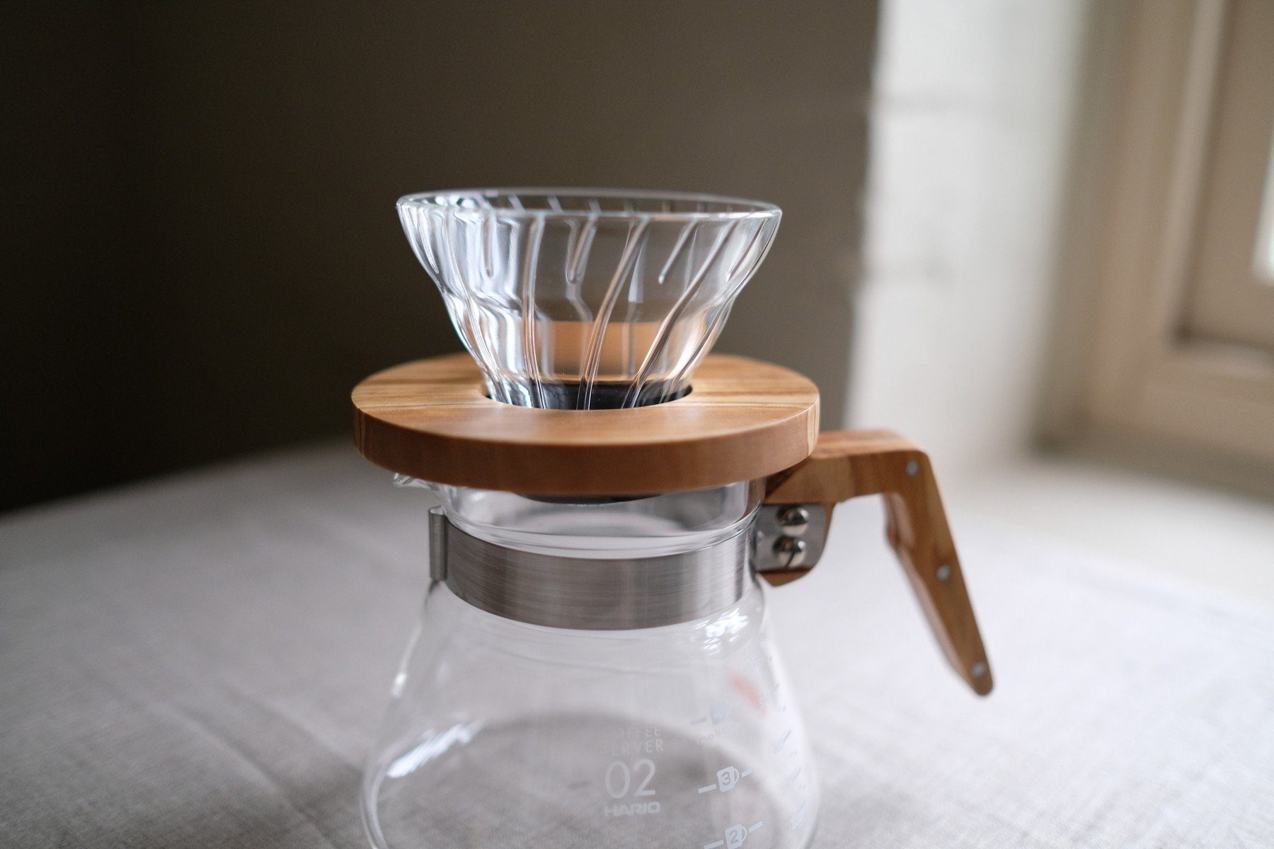 Glass and Olivewood V60 Dripper